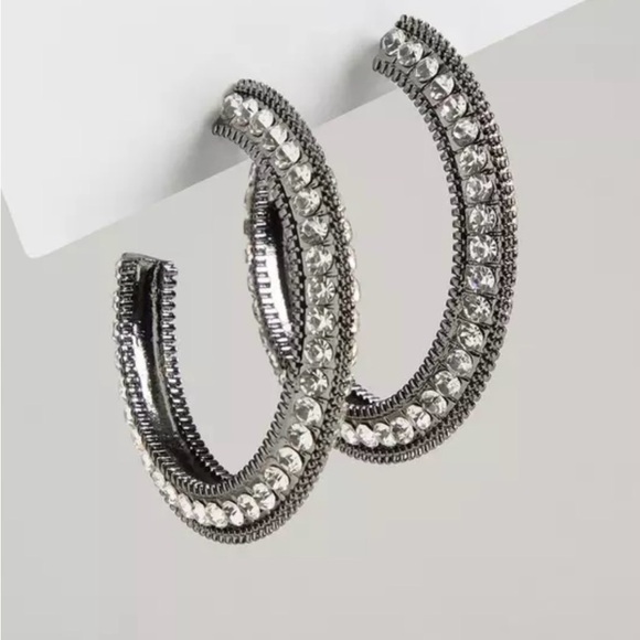 torrid Jewelry - New Torrid Rhinestone Gunmetal Hoop Earrings